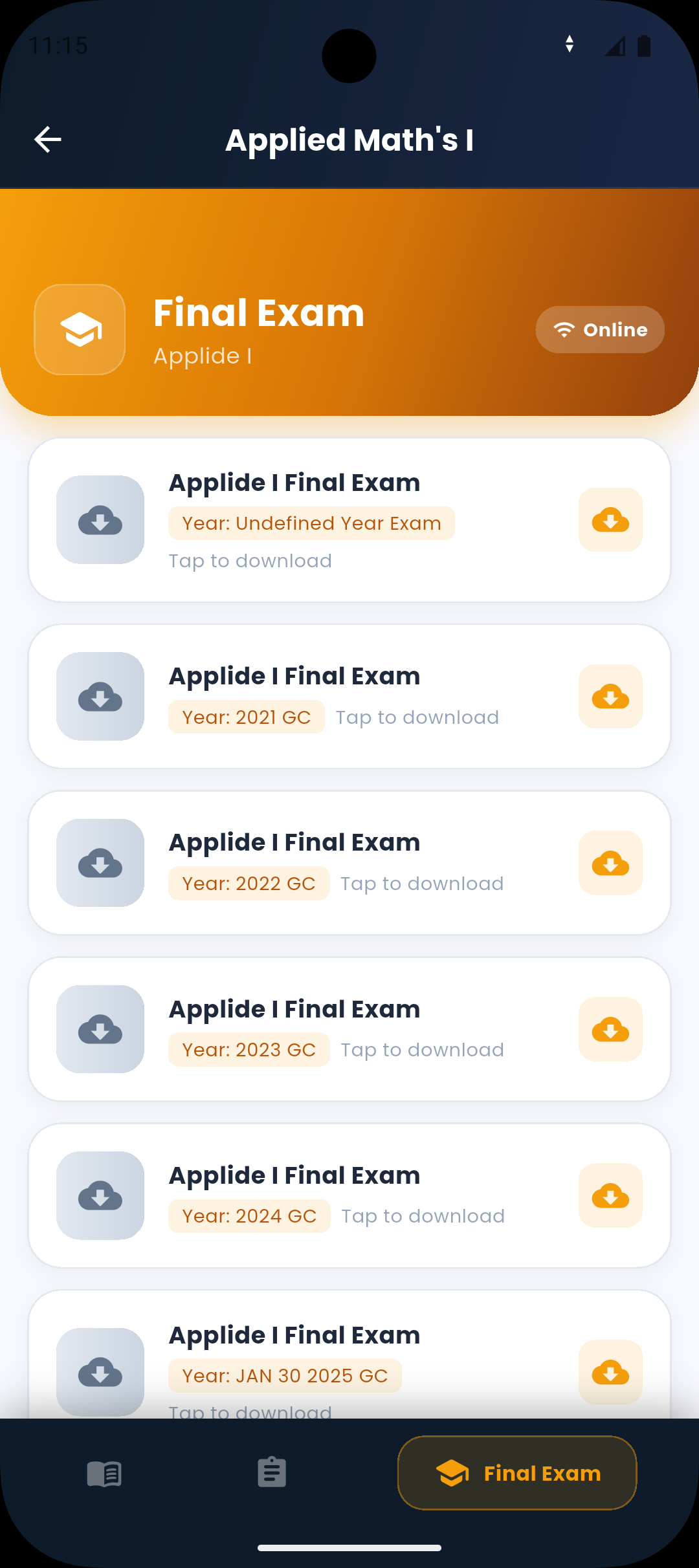 Past exams list
