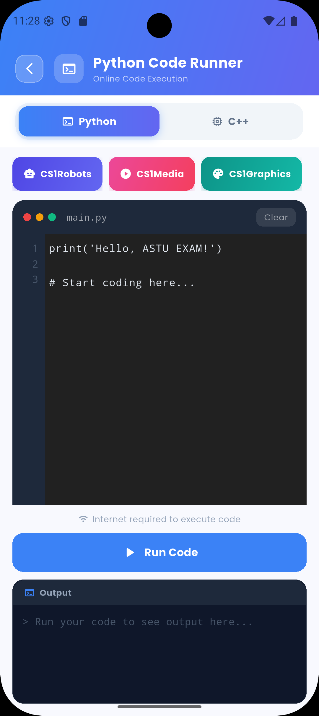 Code runner interface